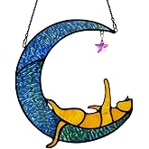 BOXCASA Handcrafted Orange Cat Moon Stained Glass for Cat Lovers,Crystal Prism Suncatchers for Windows Hanging, Mother's Day for Women, Wife, Mom