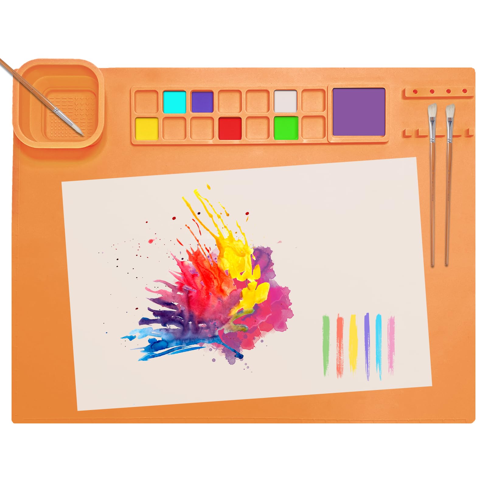 SOQKEEN Silicone Craft Mat, 20"×16" Silicone Craft Painting Mat Collapsible Non-Stick Sheet for Crafting Watercolour Painting Cutting Art Creation Clay and DIY Projects (Orange)