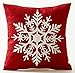 Winter Greetings Beige Ivory Shadow Beautiful Snowflake In Red Merry Christmas Gifts Cotton Linen Throw Pillow Case Cushion Cover Home Office Living Room Sofa Car Decorative Square 18 X 18 Inches