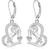 Horse Earrings for Women Sterling Silver Horse Jewelry Heart Dangle Earrings Cute Animal Lovers Mothers day Friendship Gift