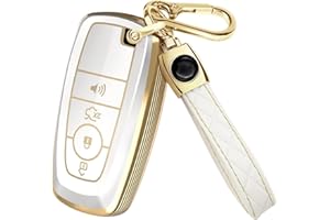 Lucrum Compatible with Ford Key Fob Cover & Leather Keychain, Keyfob Case for Bronco Explorer Edge Escape Expedition Fusion