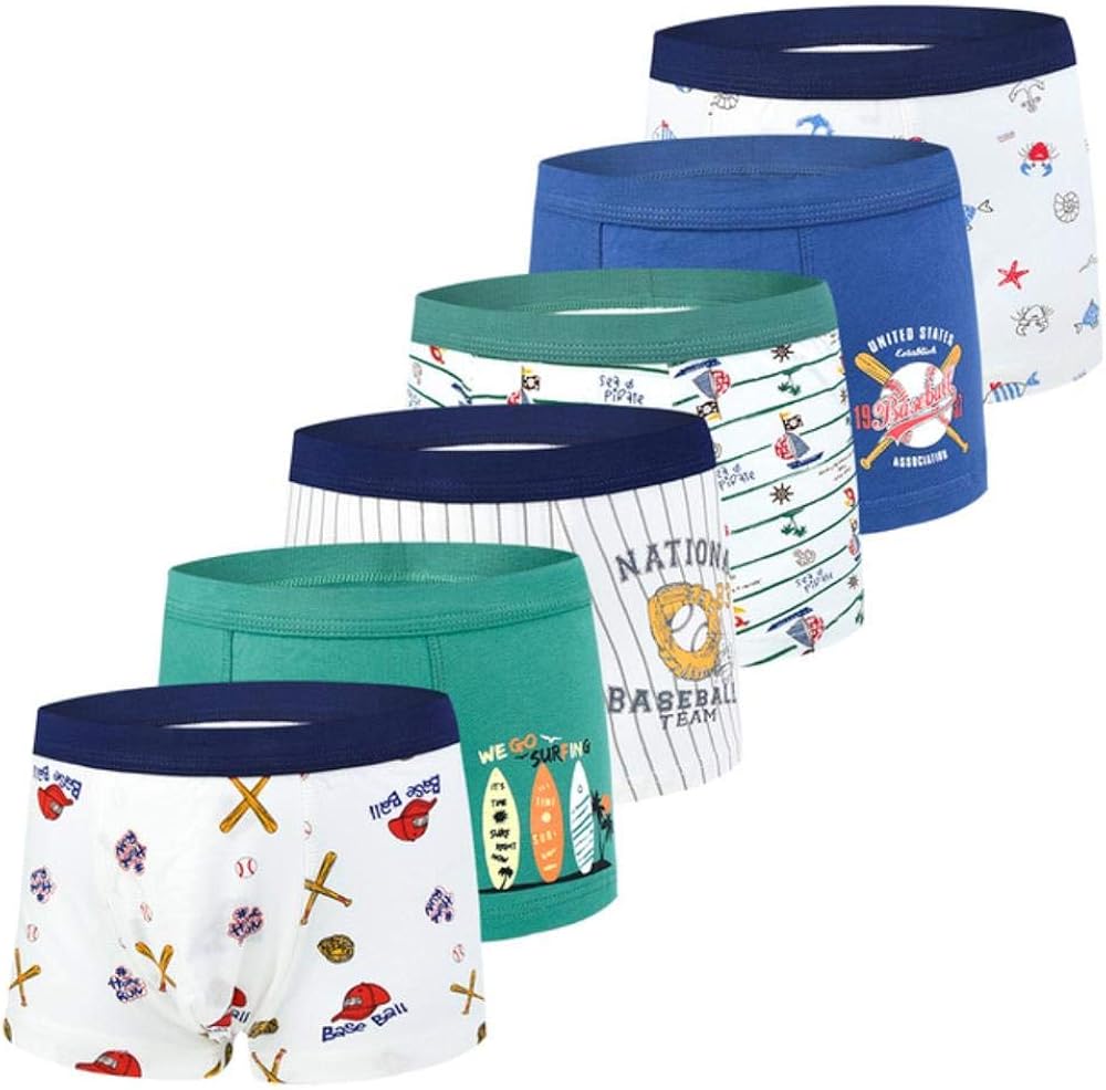 6 Pack Kids Underwear Boxers Novelty Cotton Soft Organic Teenager