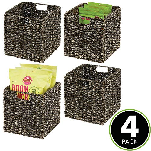 mDesign Seagrass Woven Cube Storage Bin Basket Organizer with Handles