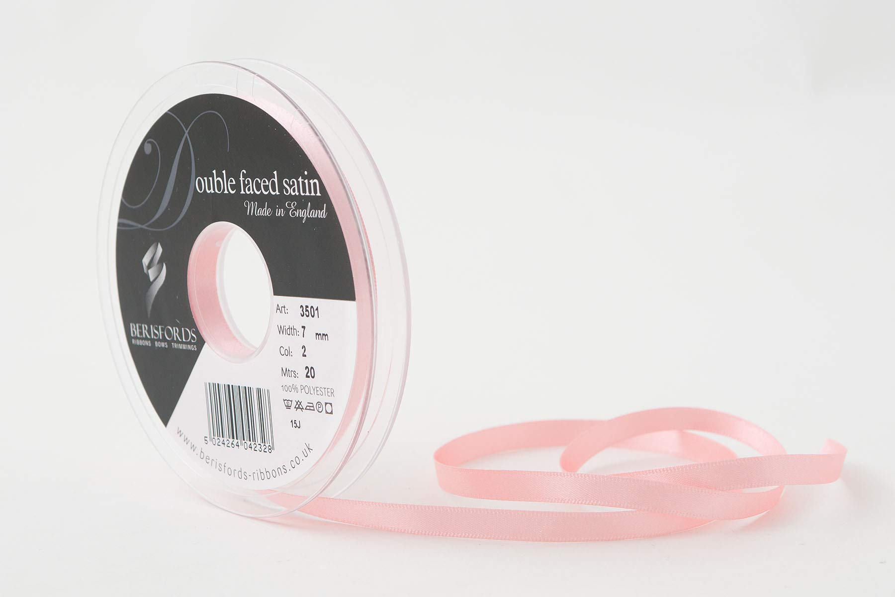 Berisfords Double FACE Poly Satin Ribbon, Pink, 7 mm
