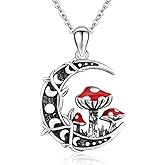 TRISHULA Moon Mushroom Necklace 925 Sterling Silver Mushroom Pendant Moon Phase Necklaces Mushroom Jewelry Gift for Women Mushroom Lover Anniversary Christmas Gift