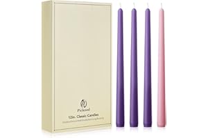 Pickood 12-Inch Tall Dripless Advent Candles Set of 12, Tapered Candles, Perfect for Christmas - Smokeless, Unscented, Long Burning - Hand Poured, Colored Tall Candlesticks - Pink and Purple