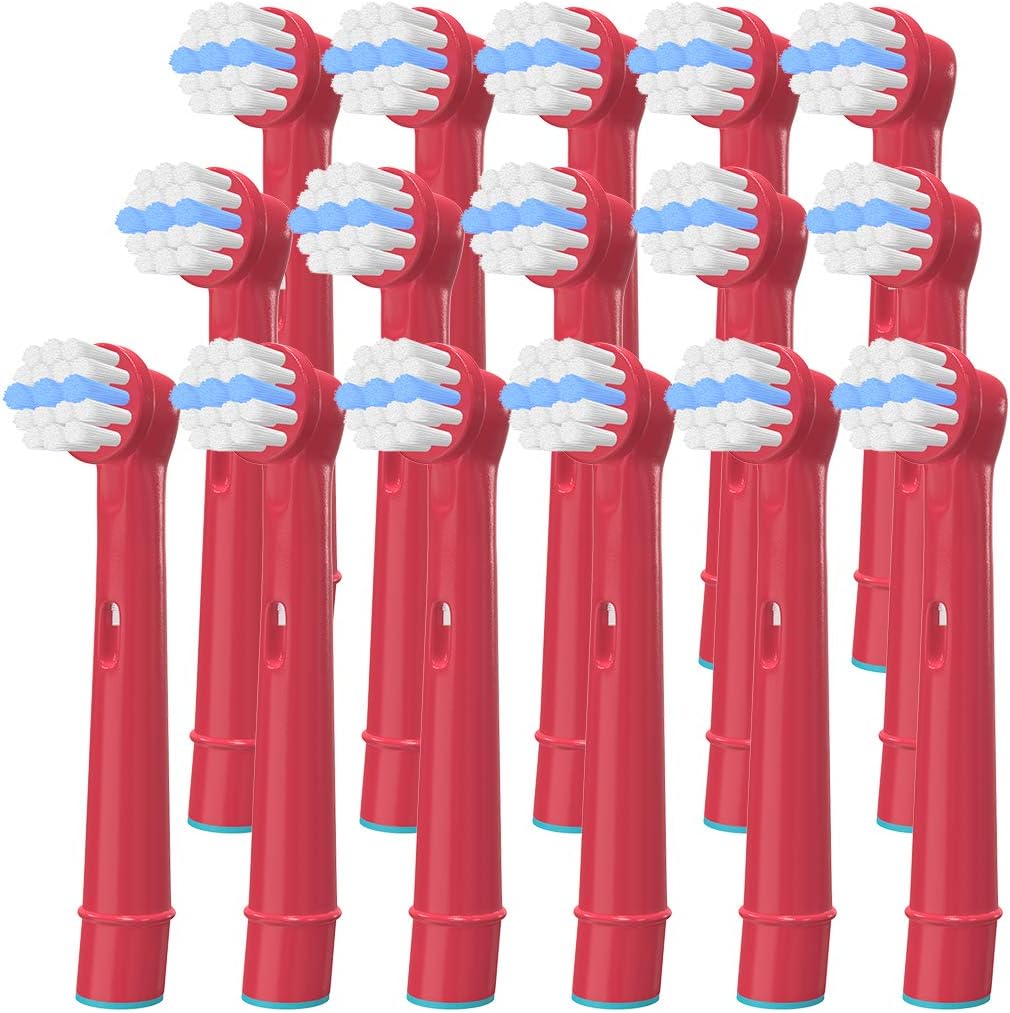 WuYan Toothbrush Heads for Oral b Kids Electric Toothbrush 16 Pack Electric Toothbrush Replacement for Braun Electric Toothbrush Candy Red Brush Heads Toothbrush for Kids
