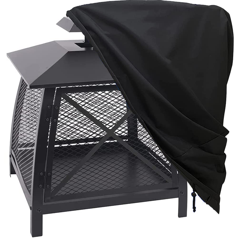 BOSKING Fireplace Cover 420D Oxford Waterproof Outdoor Steel Patio Square Hexagon Pagoda Fire Pit Fireplace Dust Covers with Storage Bag & Drawstring