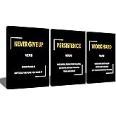 Never Give Up Inspirational Canvas Wall Art Office Decor 3 Pieces Motivational Work Hard Persistence Quotes Picture Poster Artwork for Modern Gym Living Room Workplace Ready to Hang [36''W x 16''H]