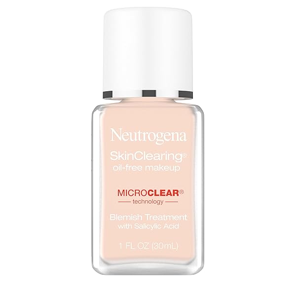 NEUTROGENA SKINCLEARING OIL-FREE ACNE AND BLEMISH FIGHTING LIQUID FOUNDATION WITH.5% SALICYLIC ACID ACNE MEDICINE, SHINE CONTROLLING MAKEUP FOR ACNE PRONE SKIN, 20 NATURAL IVORY, 1 FL. OZ