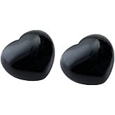 rockcloud Healing Crystal Black Obsidian Heart Love Carved Palm Worry Stone Chakra Reiki Balancing(Pack of 2)