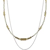 GINTEI Beaded Necklace for Women Trendy, Boho Beaded Glass Silver Mixed Strand Short Necklace for Women Stacking layered necklaces Summer Beach Jewelry