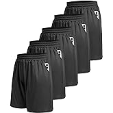 5 Pack Athletic Gym Mens Shorts - Workout Black Quick Dry Basketball Shorts with Pockets for Running Casual Activewear
