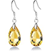 Teardrop Austrian Crystal Drop Dangle Earrings for Women 925 Sterling Silver Hook Hypoallergenic Jewelry