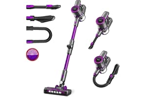 POWEART N700 Cordless Vacuum Cleaner, 8-in-1 Powerful Cordless Stick Vacuum, 180° Foldable Wand, Extended Runtime, Lightweight Rechargeable Vacuum Cleaner for Home - Purple