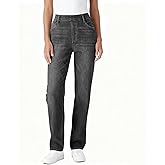 Jeans for Women Stretchy High Waist Tummy Control Fake Denim Pants Elastic Waisted Slim Fit Straight Leg Casual Work Trousers