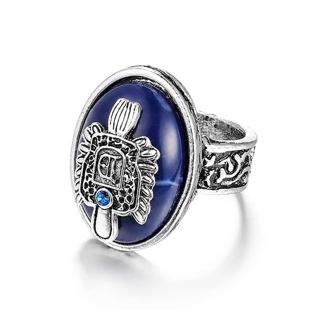 Wedity Vampire Diaries Ring Vintage Silver Engraved Lapis Statement Punk Ring Jewelry for Women and Men