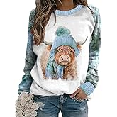 Women's Winter West Highland Cow Plaid Print Sweatshirt Western Highland Cow Shirts for Women
