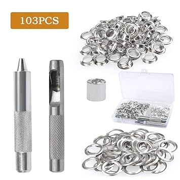 Buygoo 103pcs Grommet Kit For Tarpaulin Fabric Curtains And