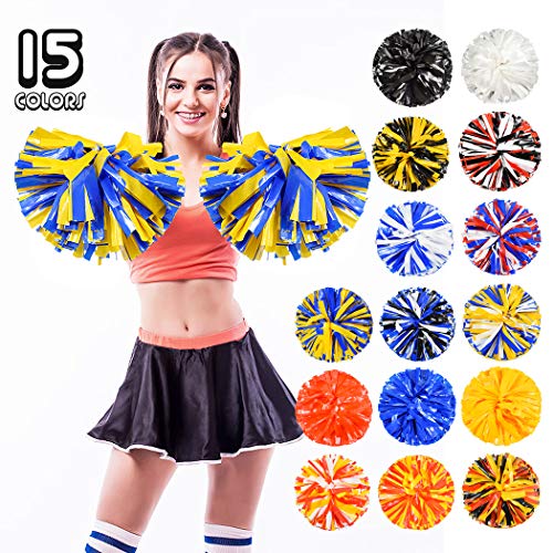 ANALAN 15 Colors Pack of 2 Plastic Cheerleading Pom Poms for Sport Team Kids Adult (Blue and Gold)