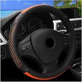 Zpana Car Steering Wheel Cover, 14.5-15" Leather Anti-Slip Breathable Sporty Vehicle Steering Wheel Protector, Soft Auto Interior Decoration Accessories, Universal for Truck SUV Sedan (Orange)