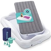Hiccapop Inflatable Toddler Travel Bed with Safety Bumpers 4-Sided, Grey | Max 310 lb, extra-tall sides, electric pump (US only), XL travel bag
