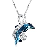 Dolphin Infinity Necklace for Women 925 Sterling Silver Cubic Zircon Blue Crystal Necklace Dolphin Pendant New Year Jewelry Gifts for Family with Cable Chain 18"+2"