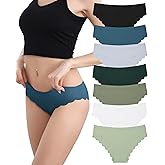 LEVAO Seamless Underwear for Women No Show Ice Silk Bikini Breathable Hipster Wavy Sides Invisibles Panties 7 Pack S-XL