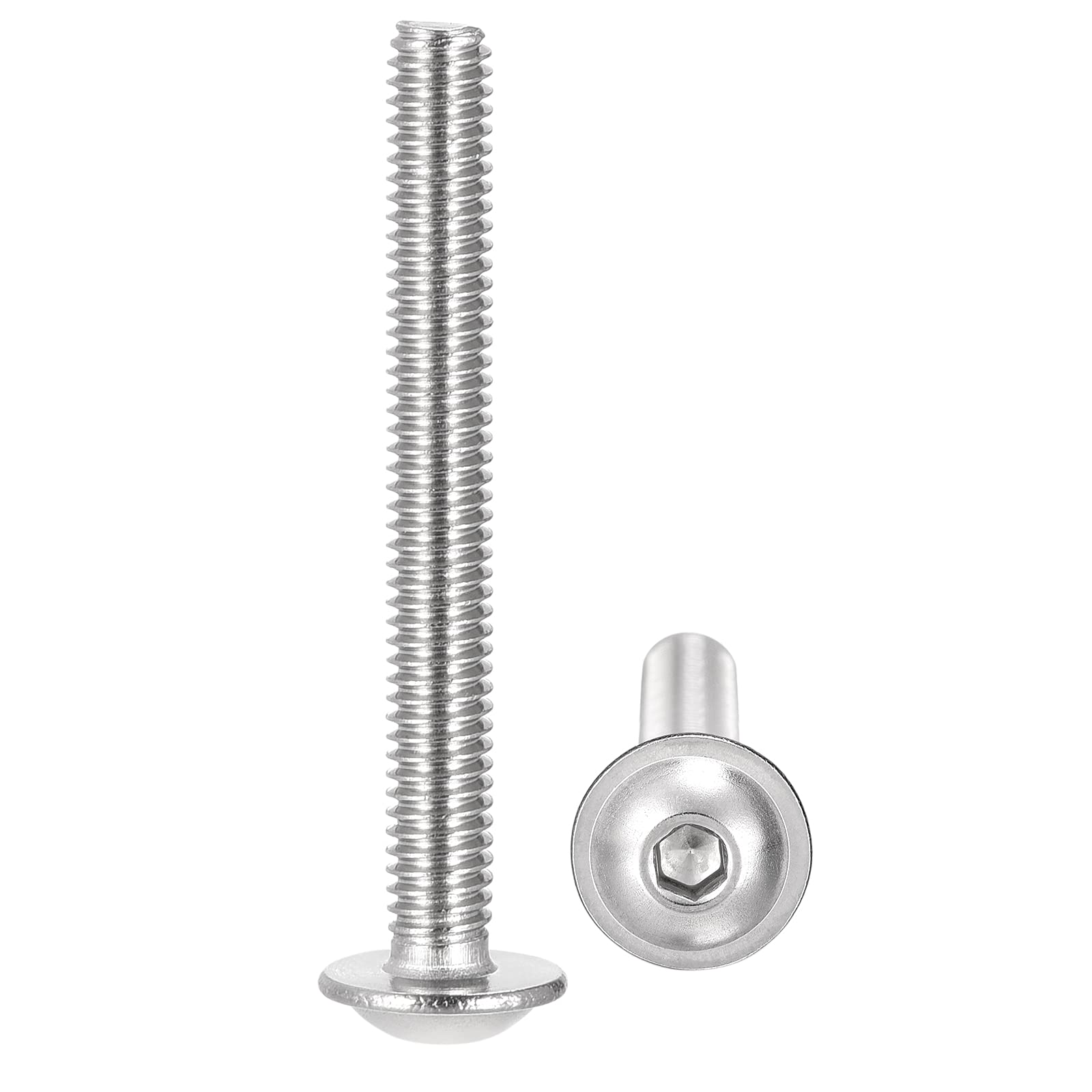 sourcing map Flanged Button Head Socket Cap Screws, M4*35mm Hex Socket Drive Screw, 304 Stainless Steel Fasteners Bolts, Fully Threaded Machine Screw 50Pcs