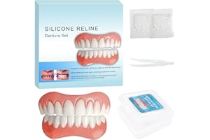 XLMCWT Silicone Reline Denture Set for Upper and Lower Teeth, Soft Comfortable Veneers for Men and Women