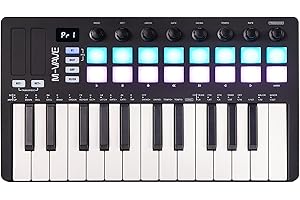 M-VAVE 25 Keys 16 Backlit Drum Pads MIDI Keyboard – Professional Beat Maker and Keytar for Keyboard Music Production Builtin Battery Wireless Connect Black