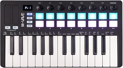 M-VAVE 25 Keys 16 Backlit Drum Pads MIDI Keyboard – Professional Beat Maker and Keytar for Keyboard Music Production Builtin Battery Wireless Connect Black