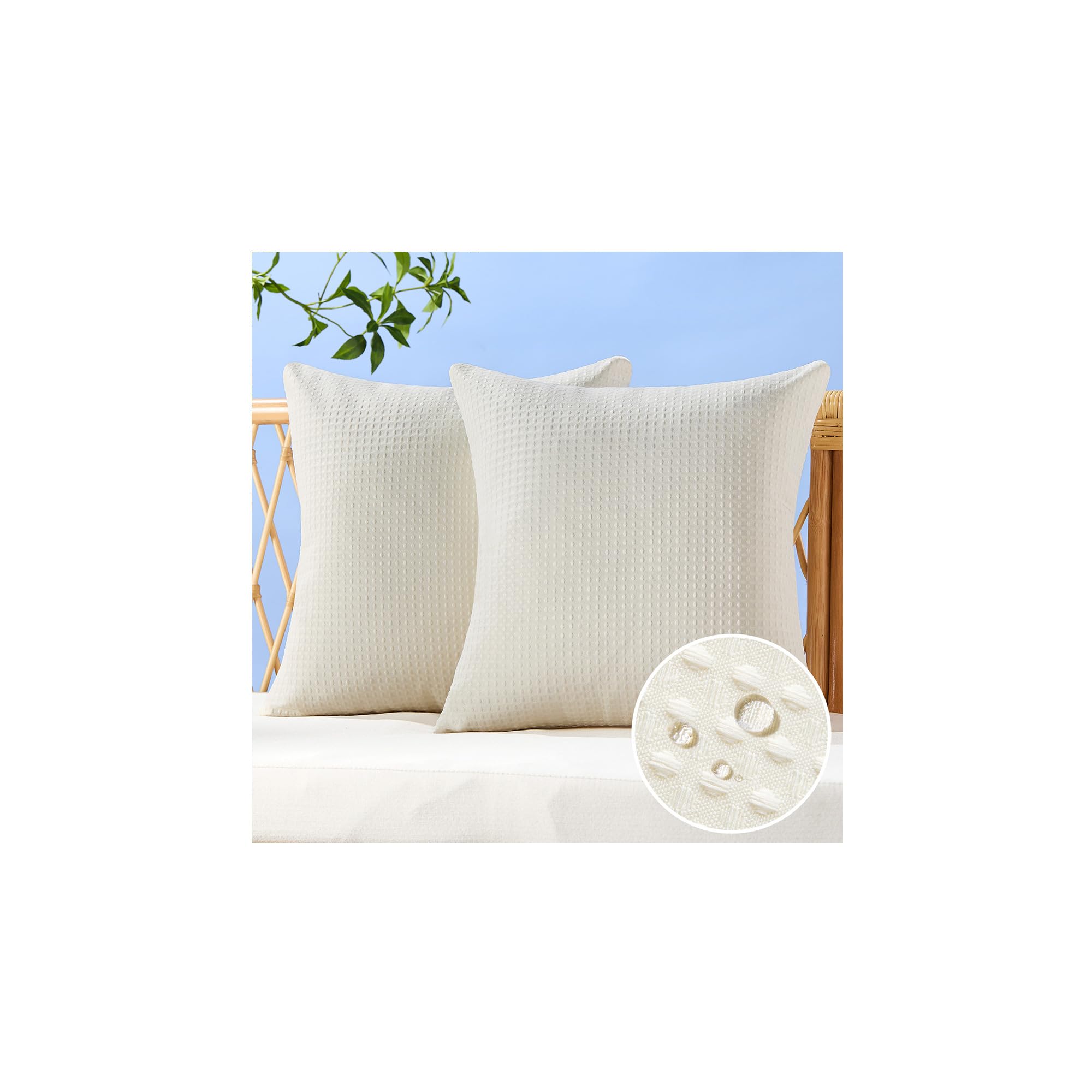Photo 1 of DFXSZ Outdoor Pillow Covers 18X18 Inch Set of 2 White Waffle Textured Polyester Pillow Covers Spring Summer Outdoor Waterproof Decor for Patio Furniture Garden 025C18