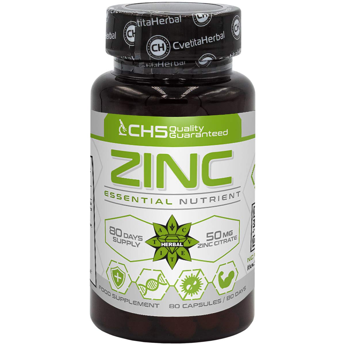 Zinc Citrate | 50mg x 80 Capsules (Zinc from Zinc Citrate 15mg) | 80 Day's Supply | Immune System Support Supplement | High Strength Zinc Capsules by Cvetita Herbal