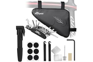 WOTOW Bike Tire Repair Tool Kit, Waterproof Frame Storage Bag & Mini Bike Pump & 16 in 1 Multitool & Bicycle Tyre Lever Patch Portable Repair Tool Accessories Set for Road Mountain BMX Cycling