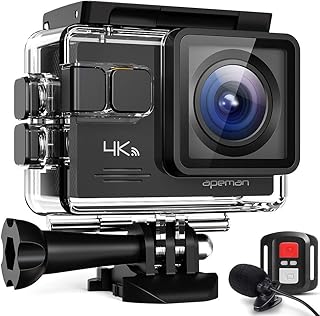 APEMAN Action Cam A79, 4K WiFi Unterwasserkamera Digitale wasserdichte 40M Helmkamera (2.4G Fernbedienung und Webcam mit externem Mikrofon)