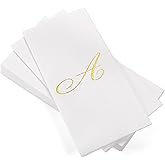 AMERICAN HOMESTEAD Disposable Hand Towels - Gold Foil Monogrammed Guest Napkins - Linen-Like Bathroom Paper Towels for Guests - Perfect Wedding and Party Napkins - 50 Count (Gold A)