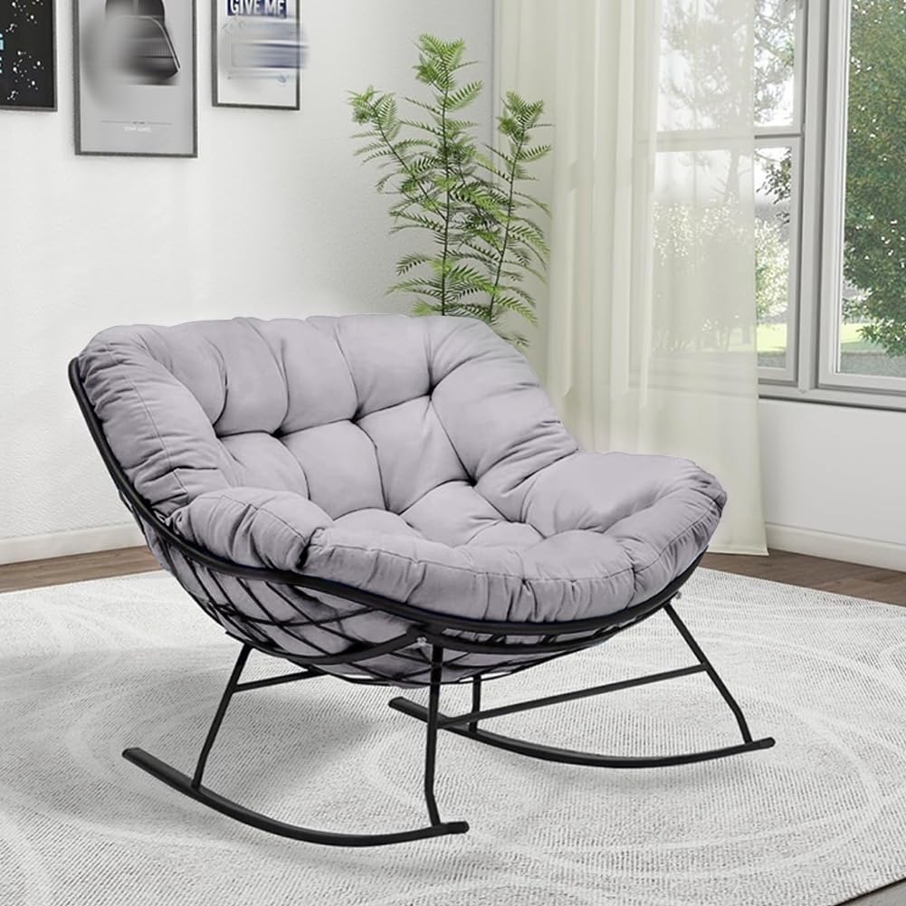 Photo 1 of (Only Cushion) Indoor Outdoor Waterproof Papasan Rocking Chair Cushion,Thicken Patio Rocking Egg Chair Cushion, Rattan Chair Cushions, Hammock Chairs Cushions for Garden, Porch, Balcony (Light Grey)