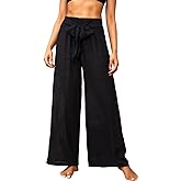 HAWILAND Women's Beach Cover Up Pants Mesh Wide Leg Loose Tie Front Elastic High Waist Bathing Suit Beach Pants