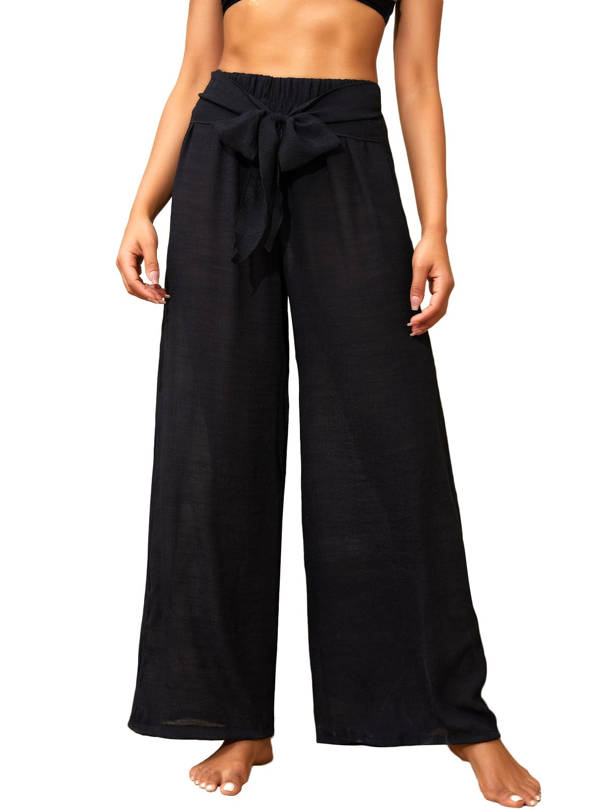 White Wide Leg Fishnet Sheer Cover Up Beach Pant