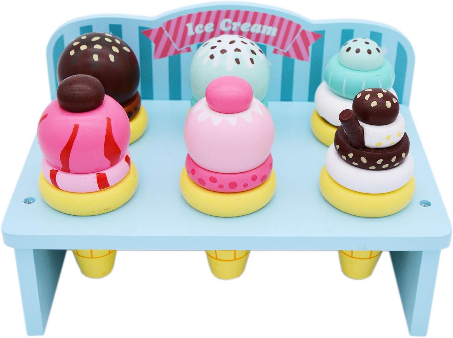 Kids Wooden Ice Cream Parlour - Pretend Play - Removable Tops - Food Toy - Age 3+