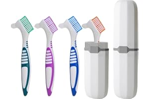 BELEFU 4 Pieces Dual Sided Denture Brush with 2 Case, False Teeth Denture Toothbrush, Dental Cleaning Brush for Retainer Brac