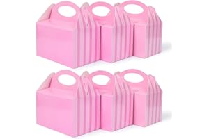Happyhiram 25 Pcs Party Treat Boxes Pink for Girls, 6 Inch Valentines Candy Boxes Party Favors with Handle Paper Cookie Gift Bags Gable Boxes Snack Goodie Bags for Kids Unicorn Peppa Pig Barbie Theme Birthday Baby Shower Bridal Shower