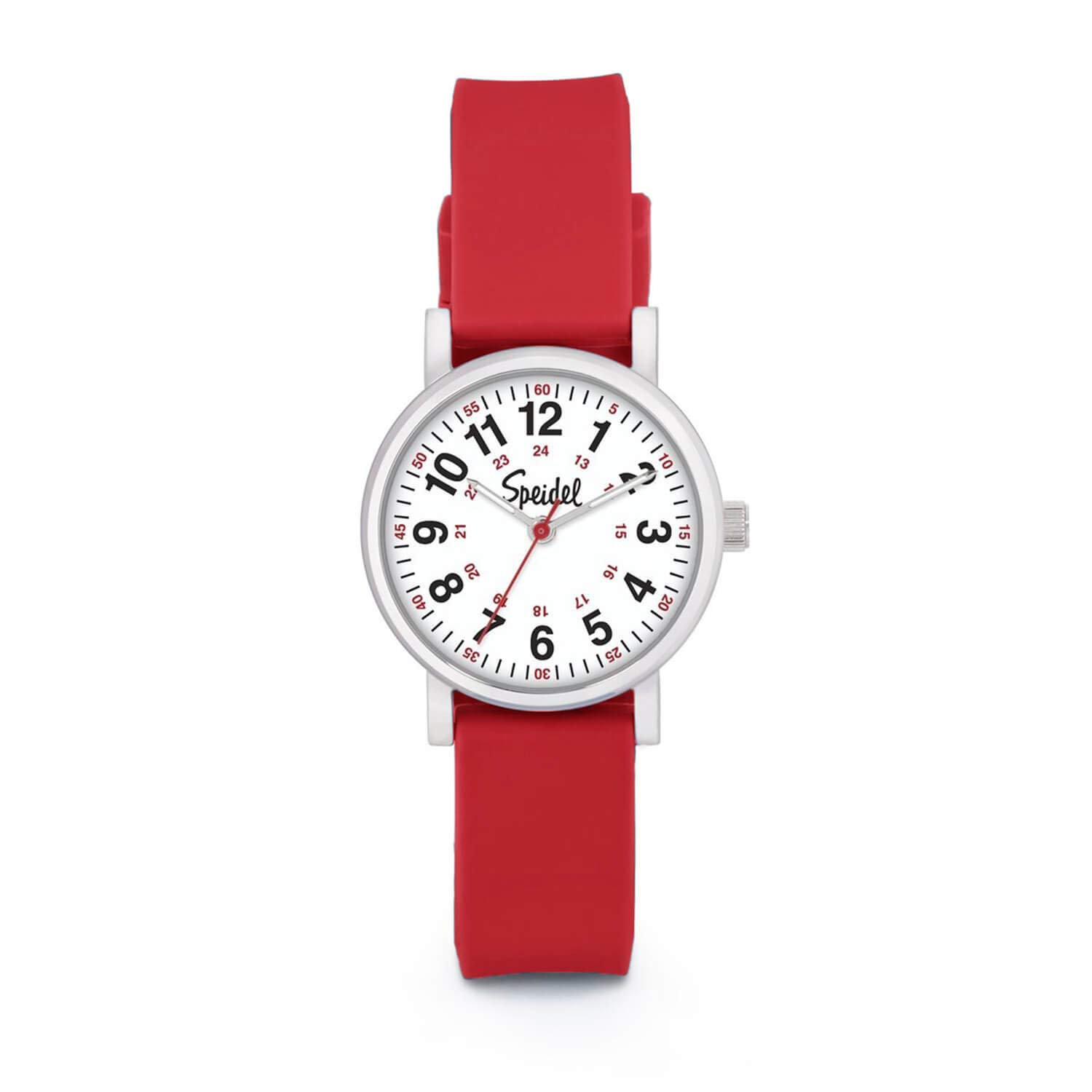 Speidel Petite Scrub Watch™ for Nurse, Doctors, Medical Professionals and Students – Men, Women, Unisex, Easy Read Dial, Military Time with Second Hand, Silicone Band, Red, Scrub Petite