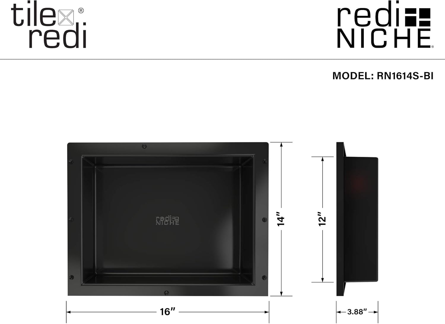Redi Niche Single Recessed Shower Shelf – Black, One Inner Shelf, 16-Inch Width x 14-Inch Height x 4-Inch Depth: Home Improvement