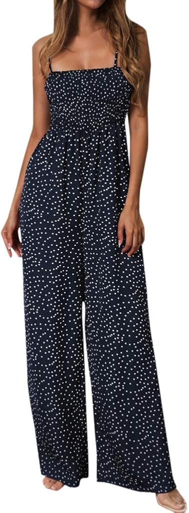 Aniywn Women's Floral Jumpsuit Strap Sling Sleeveless Wide Leg Pants Casual Jumpsuits Rompers