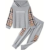 OLMRJKD Toddler Baby Boy Clothes Plaid Long Sleeve Hoodie Sweatshirt + Pants 2pcs Boys Outfit Set