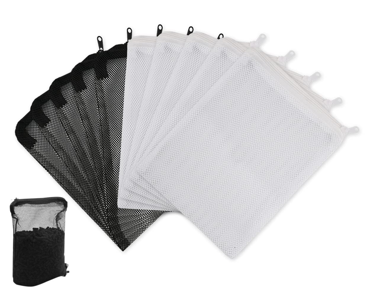 SCSpecial Aquarium Mesh Bags with Plastic Zipper 10 Pieces Media Filter Bags Reusable Fish Tank Net Bags for Activated Carbon and Ceramic Rings - White and Black