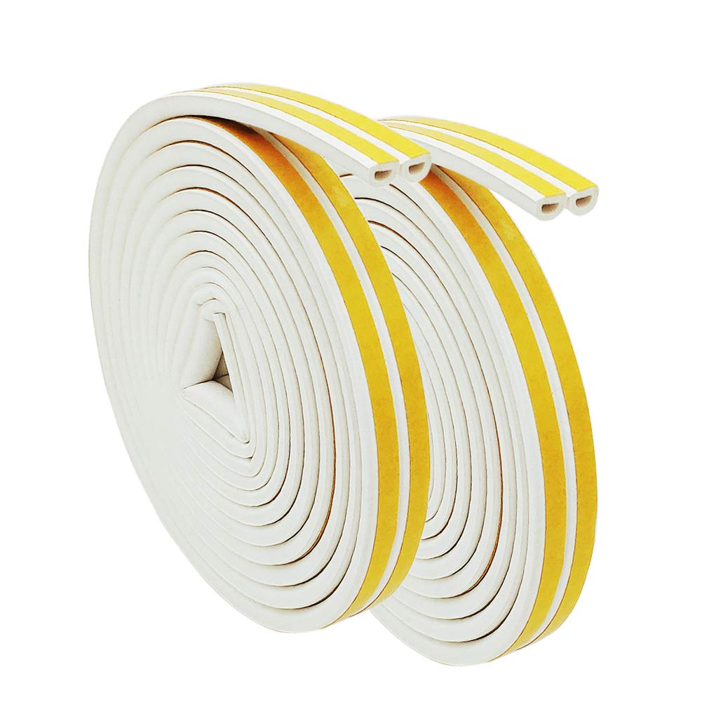Doors Windows Draught excluder Tape, RIJAHO 2 Pack Soundproofing, Noise Muffling Weather Strip Tape, Self-Adhesive EPDM Foam D Type, 4 Seals Total 12.36M, White