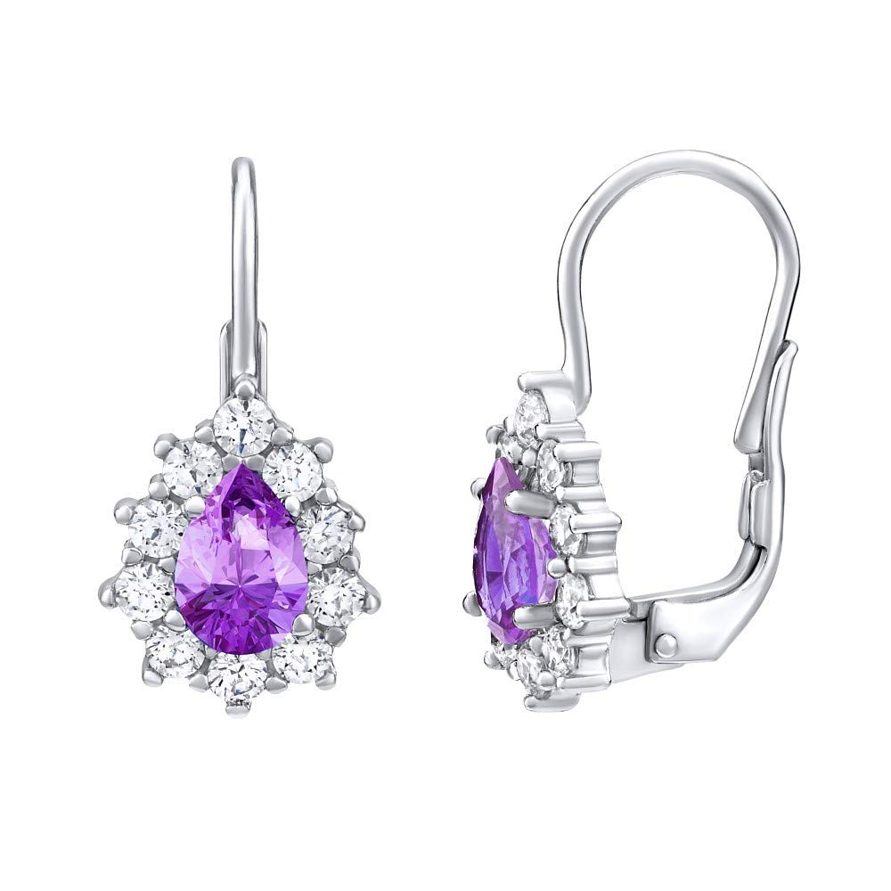 SILVEGO - SILVEGO31866F - Women 925 Sterling Silver Earrings with Clear and Violet Zirconia